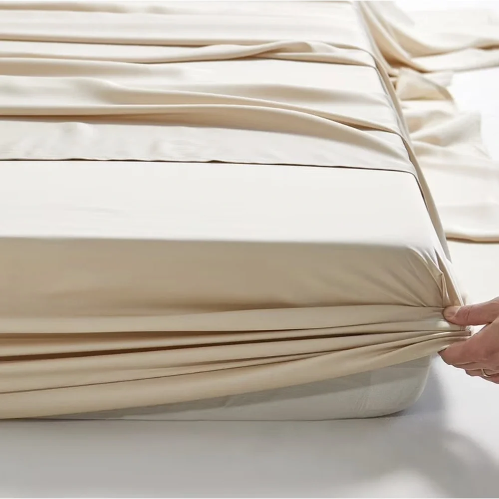 Beige 4 QUEEN Soft Organic Bamboo Bed Sheet Set Luxury Cool Feel 18